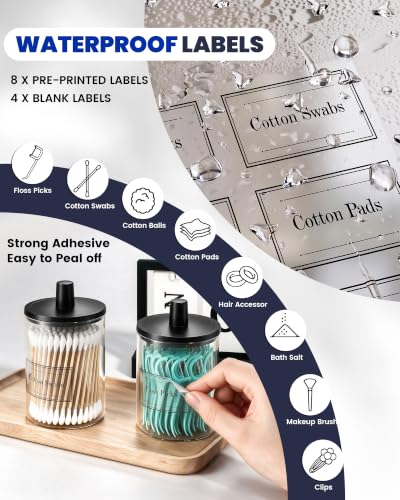 Black Glass Qtip Holder Dispenser - Bathroom Decor & Organizer, 4 Pack