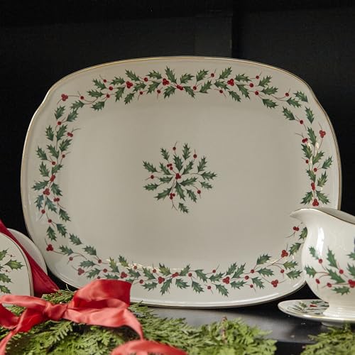 Holiday Porcelain Serving Platter with Gold Accents - Christmas Platter - Variation of Platter