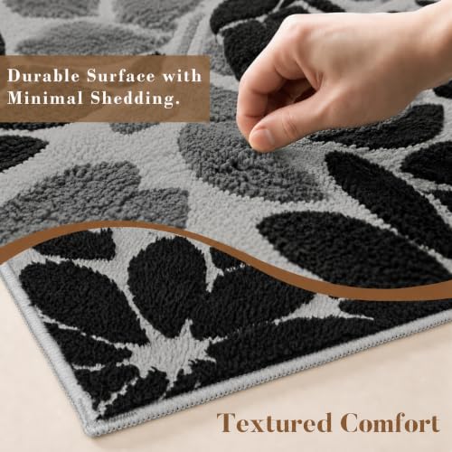 Arenarug 5x7 Grey White Black High-Low Plush Washable Area Rug - Floral Design