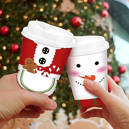 Christmas Paper Cups with Lids 12 oz - Cute Style, 100 Pack