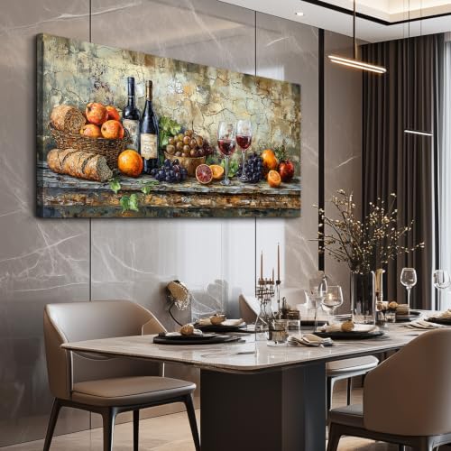Retro Still Life Wine Painting Wall Art - 60x30 Inches Canvas Decor