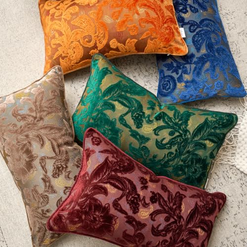 Alerfa Burgundy Floral Velvet Pillow Cover 12x20 Inch Rectangle Couch Throw Decorative Farmhouse Accent Pillowcase - Variation of THIS listing