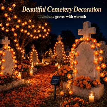 21Ft Solar Marigold Garland with 30 LED Flowers - Outdoor Halloween & Día de los Muertos Decor - Variation of THIS Listing