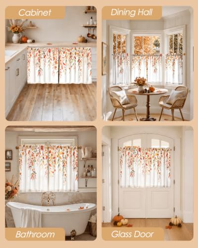 Fall Leaves Kitchen Curtain Set - 28 Inch Linen Blend Window Panels