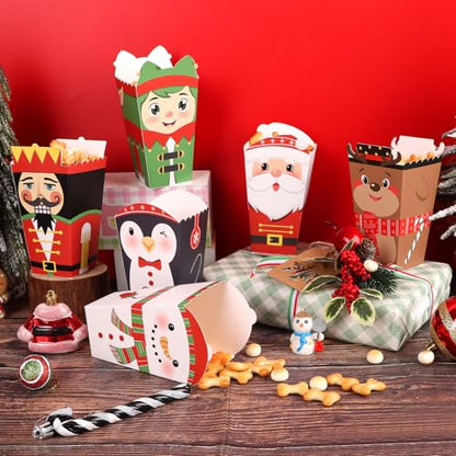 Christmas Popcorn Boxes 24 Pack - Snowman Reindeer Santa Treat Holders