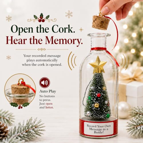 Recordable Christmas Tree Ornament with Bottle and Snow Scene - Green Variation