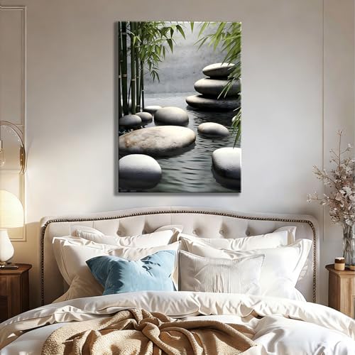 Calm Water & Bamboo Framed Wall Art - Zen Spa Bathroom Decor 16x24