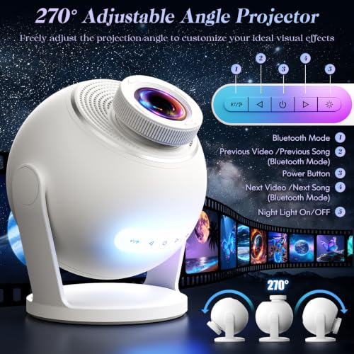 3D Galaxy Projector with 60 HD Dynamic Scenes - White Version for Home & Bedroom Decor