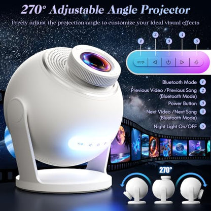 3D Galaxy Projector with 60 HD Dynamic Scenes - White Version for Home & Bedroom Decor