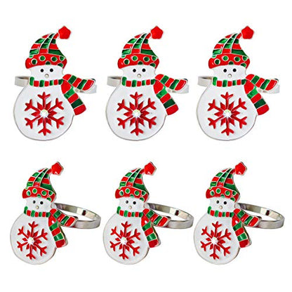 Christmas Snowman Napkin Rings Set of 6 - Silver Holiday Table Decor