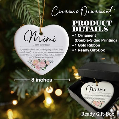 Heart Mimi Christmas Ceramic Ornament - Appreciation Gifts for Grandma - Rustic Holiday Keepsake