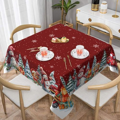 Christmas Square Tablecloth 52x52 Inch Red Snowman Holiday Decor for Dining