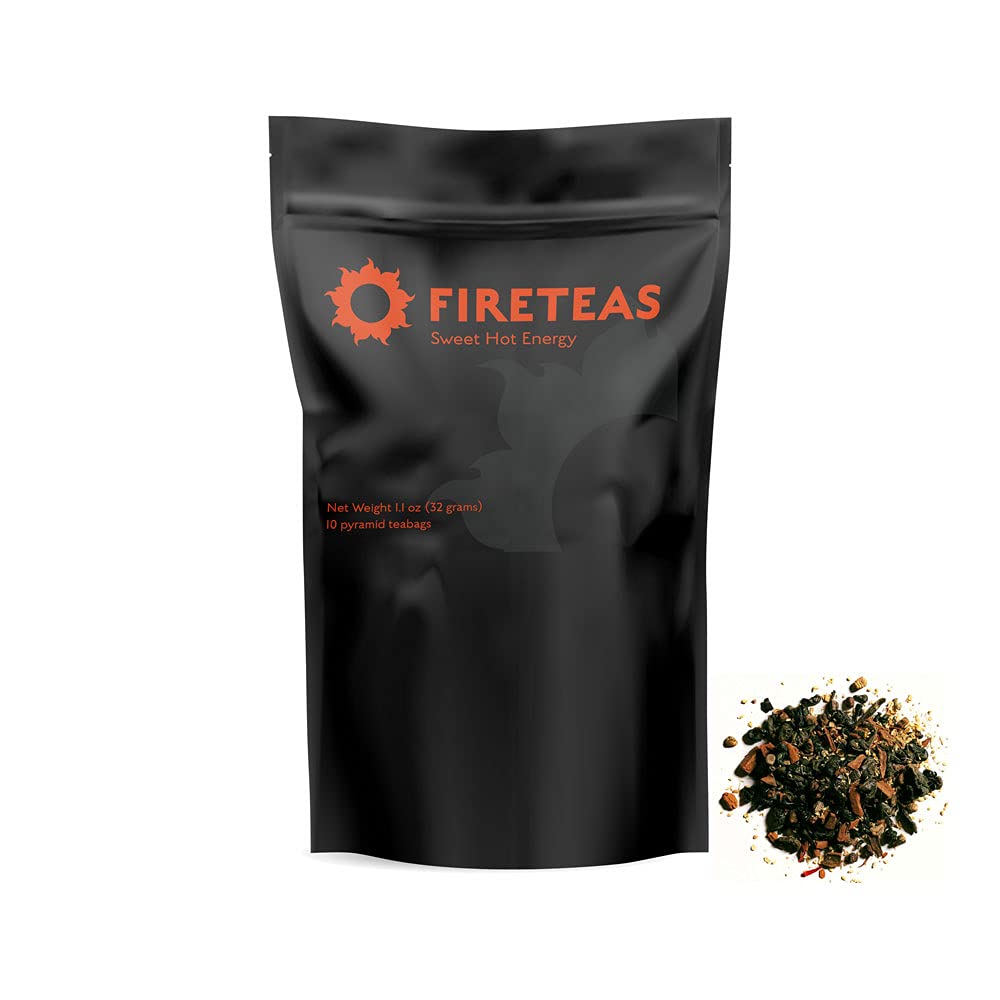 FIRE TEAS Sweet Hot Energy - Green Tea, Cinnamon, Saffron, Ginger, Cardamom - Healthy, Caffeinated, All Natural, Coffee Substitute, Morning Tea - Made in USA