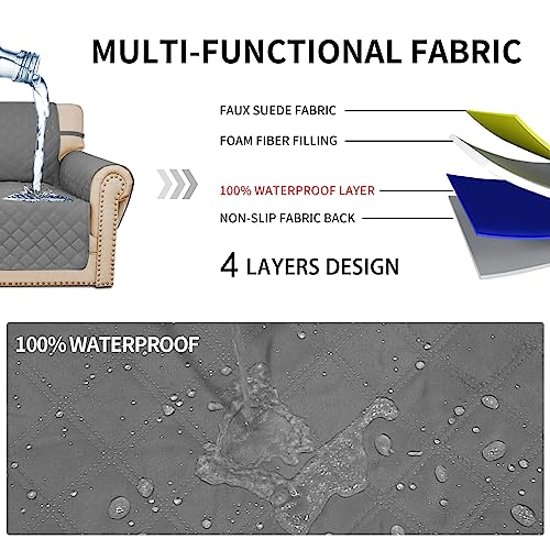 Easy-Going Sofa Slipcover Loveseat Cover Waterproof Couch Cover Washable Sofa Cover for 2 Cushion Couch Non-Slip Fabric Furniture Protector with Pocket for Pets Kids Dog Cat (Loveseat, Wine)