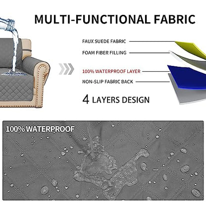 Easy-Going Sofa Slipcover Loveseat Cover Waterproof Couch Cover Washable Sofa Cover for 2 Cushion Couch Non-Slip Fabric Furniture Protector with Pocket for Pets Kids Dog Cat (Loveseat, Wine)