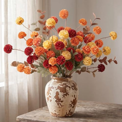 Artificial Fall Flowers with Eucalyptus - 14 Piece Silk Faux Flowers for Vase Decor