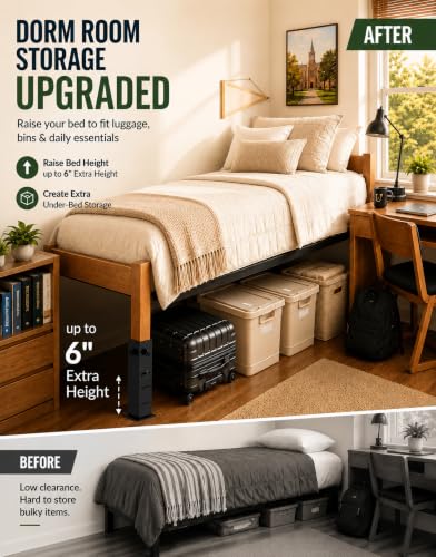 3-Level Adjustable Metal Bed Risers for Dorm Beds - 2.4 Inch Diameter