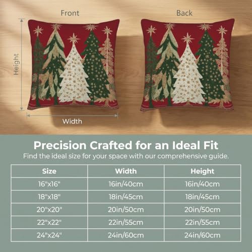 Christmas Pillow Covers 18x18 Set of 2 - Red Gold Green Tree Print