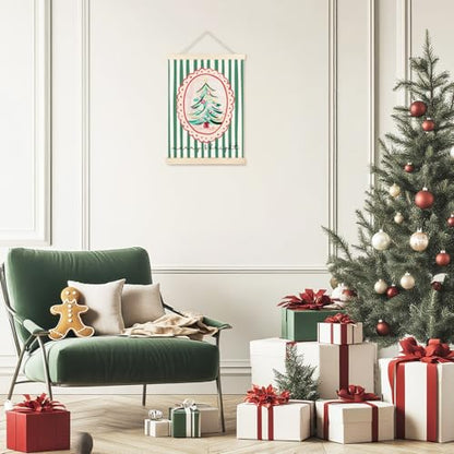 Christmas Wall Art Poster - Vintage Green Tree with Stripes - Two