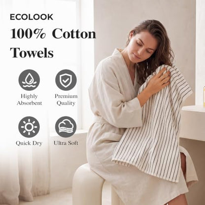 Black and White Striped Cotton Hand Towels Set - 4 Pack, 13 x 30 Inches