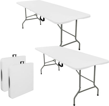 Folding Tables Set of 2 - Lightweight Rectangular Portable Plastic with Steel Legs | 5.85FT White for Events & Picnics