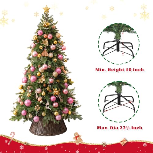 Dark Brown Wicker Christmas Tree Collar for 4-7.5 ft Trees, 22.5 Inch Diameter