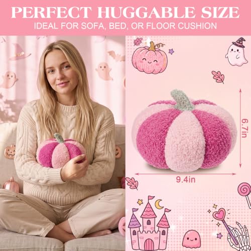 Pink Pumpkin Pillow 3D Stuffed Halloween Fall Decor - 1 / 7 Inch