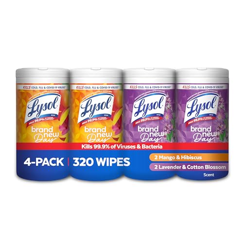 Lysol Dual Action Disinfectant Wipes, Multi-Surface Antibacterial Scrubbing Wipes, Dorm Room Essentials, Citrus Scent, 75ct (Pack of 4), Packaging May Vary