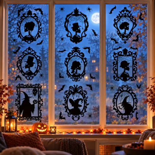 Halloween Window Clings 9 Pack - Reusable Static Silhouette Decorations