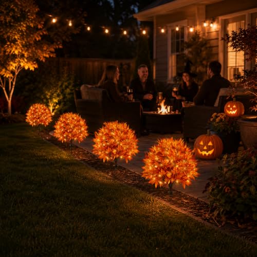 Solar Power Autumn Maple Tree Topiary Ball Outdoor Garden Decor with Lights