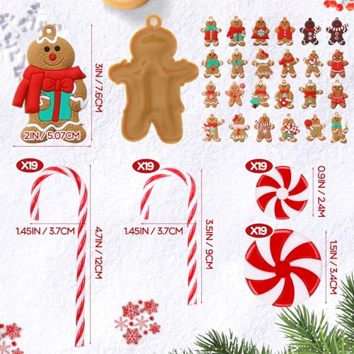 Christmas Gingerbread Man & Candy Cane Ornaments Set - Holiday Tree Decorations