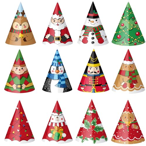 Christmas Party Hats Set - Classic Style, 24 Pcs Xmas Cone Hats for Holiday Photos & Favors