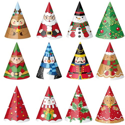 Christmas Party Hats Set - Classic Style, 24 Pcs Xmas Cone Hats for Holiday Photos & Favors