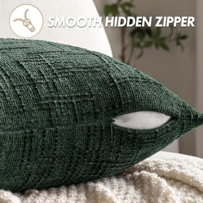 20x20 Dark Green Chenille Christmas Throw Pillow Cover Set - Pack of 2