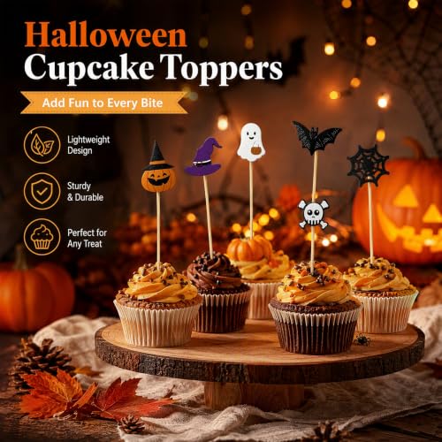 100PCS Halloween Skull Pumpkin Ghost Bat Food Skewers - Bamboo Cocktail Picks