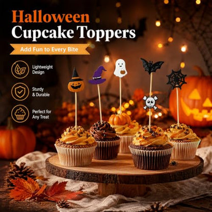 100PCS Halloween Skull Pumpkin Ghost Bat Food Skewers - Bamboo Cocktail Picks