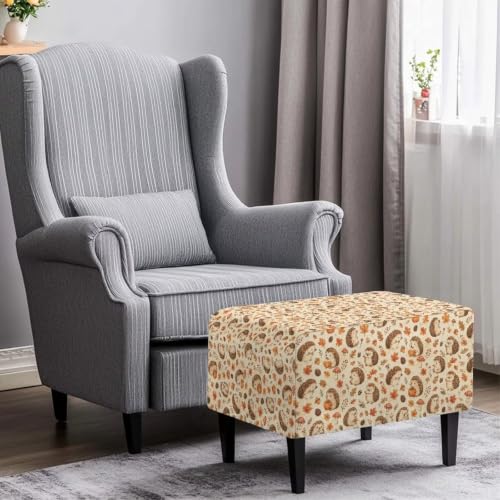 Autumn Maple Hedgehog Ottoman Cover - Stretch Rectangular Slipcover for 30''-33'' Ottoman Footstools