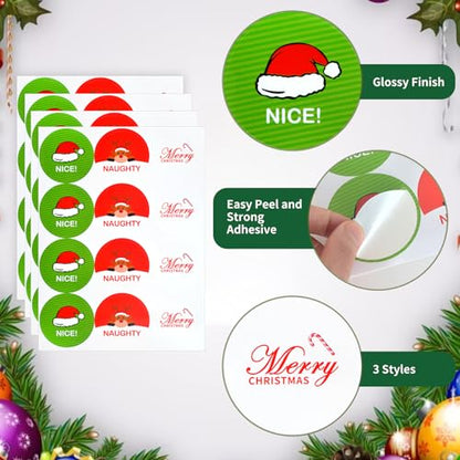 Christmas Naughty or Nice Stickers 48 Pack - Holiday Gift Labels for Kids & Adults