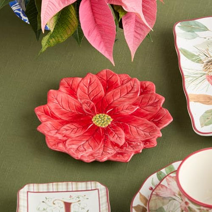 Holiday Poinsettia Serving Platter - 13-Inch Red Floral Decor for Christmas Table