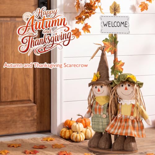 Fall Scarecrow Decor Set with Adjustable Sign and Wooden Base - Halloween & Thanksgiving Farmhouse Wall Display