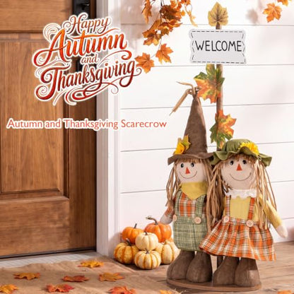 Fall Scarecrow Decor Set with Adjustable Sign and Wooden Base - Halloween & Thanksgiving Farmhouse Wall Display