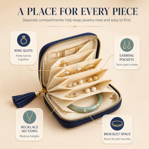 Small Travel Jewelry Organizer Case with Blue Velvet Interior - Compact & Portable