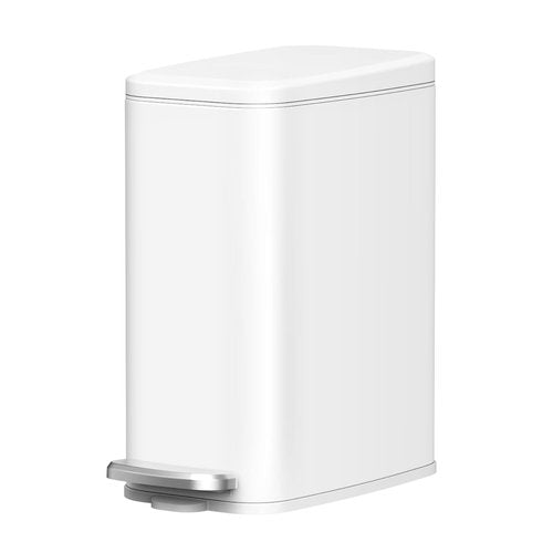 Cesun Slim Bathroom Trash Can - 6L Stainless Steel Wastebasket with Soft Close Lid & Foot Pedal | White