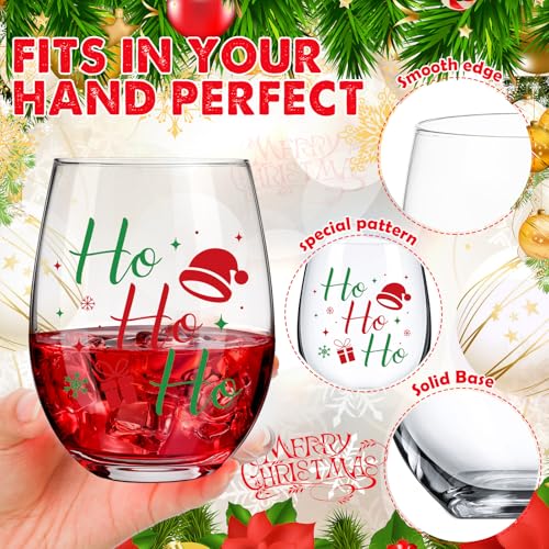 Umigy 8 Pcs Christmas Stemless Wine Glasses 15 oz Word Theme, Red Green Variation
