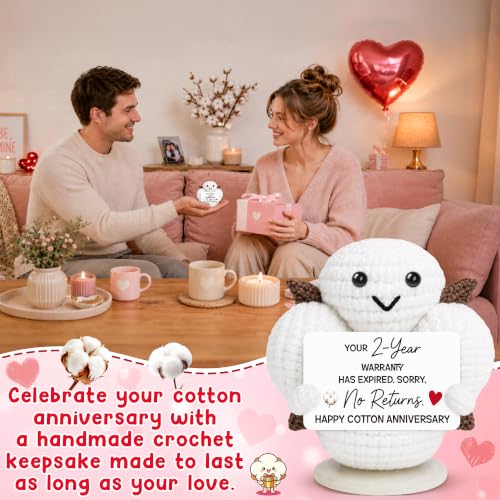 Funny 2nd Anniversary Cotton Gift for Couples Handmade Crochet Keepsake