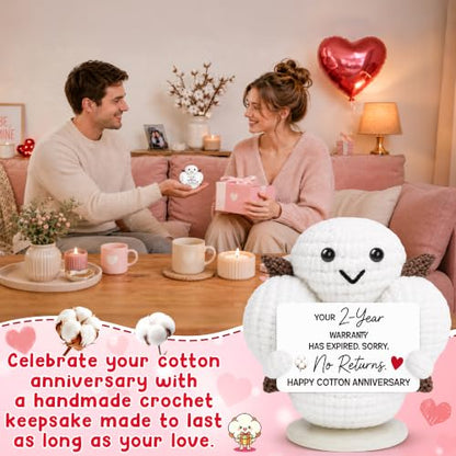 Funny 2nd Anniversary Cotton Gift for Couples Handmade Crochet Keepsake