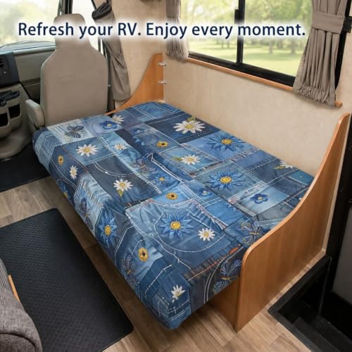 Daisy Butterfly RV Couch Cover Set for Sofa Bed - 2 Pieces, Elastic Fit