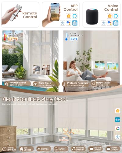 Beige Motorized Blinds with Remote - Solar Shades for Windows