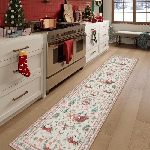 Lahome Christmas Beige Hallway Runner 2x10 ft Non Slip Washable Decor