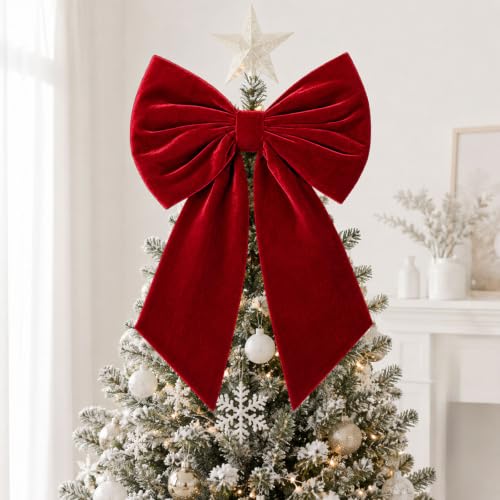 Large Velvet Christmas Bow - 35x18 Inches Holiday Tree Topper